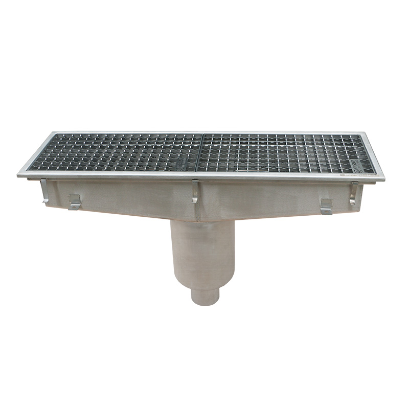 Saluran pembuangan kimia modular stainless dengan kisi-kisi jaring anti selip dan saluran pembuangan lantai vertikal Saluran pembuangan kimia modular stainless dengan kisi-kisi jaring anti selip dan saluran pembuangan lantai vertikal